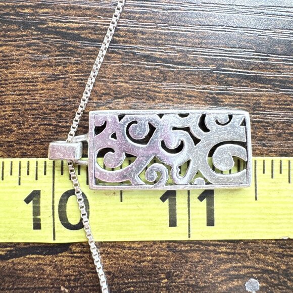 Sterling Silver 925 Scroll Design Rectangle Pendant Necklace Size 21.5" Length - Picture 11 of 14